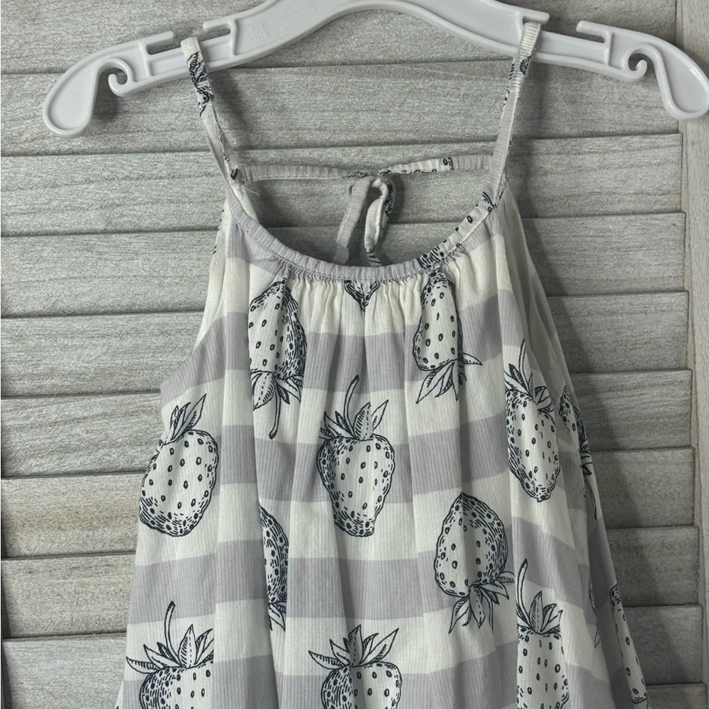 GAP Kids Gray & White Stripe Strawberry Print Sundress Girls Size 4T Cottagecore